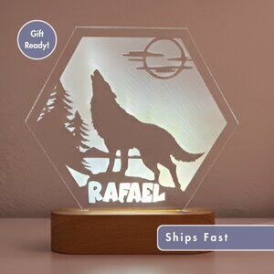 Wolf Kids LED Name Light • Personalized Bedroom Decor • Son/Baby Gift